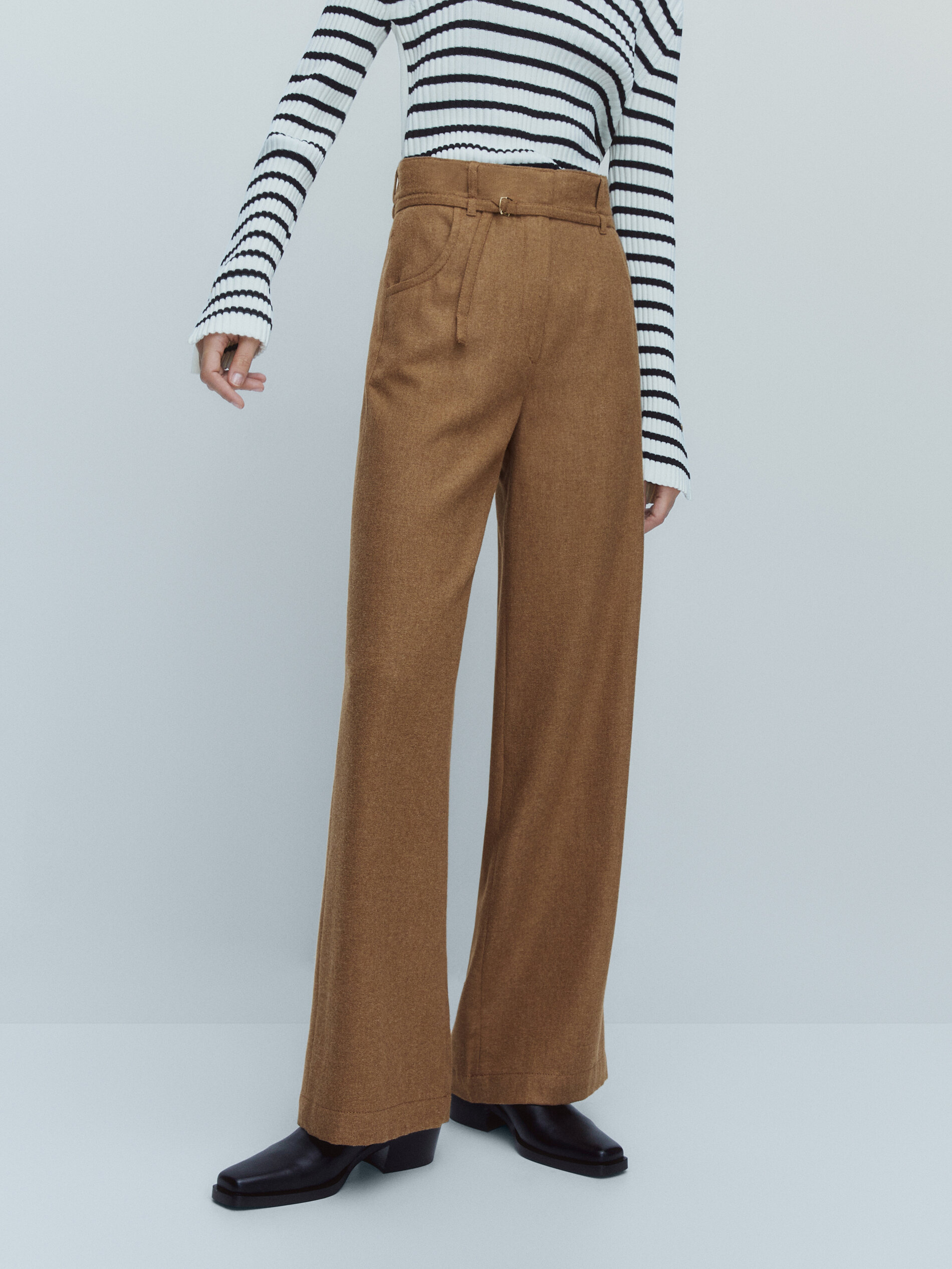 Massimo Dutti Straight Leg Trousers With Thin Belt Detail Big Apple Buddy 8367