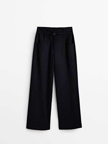 Straight-leg trousers with thin belt detail