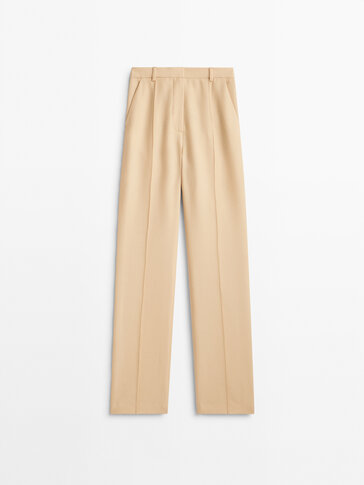Wool suit trousers with central seam