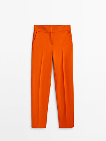 Oranžinės mišrios vilnos kostiuminės kelnės