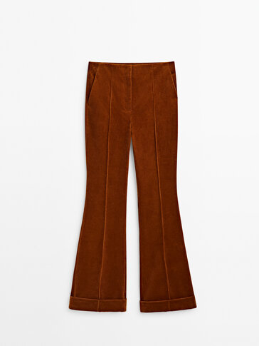 Corduroy suit trousers with turn-up hems