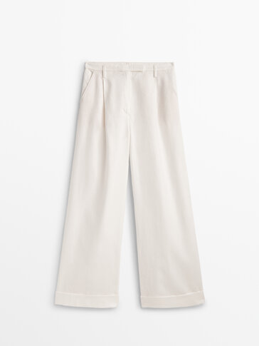 Cropped wide-leg trousers with turn-up hems