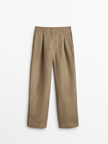 กางเกงขายาวตีเกล็ดทำจากผ้าลินิน 100%