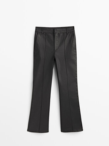 Kick flare coated trousers with seam