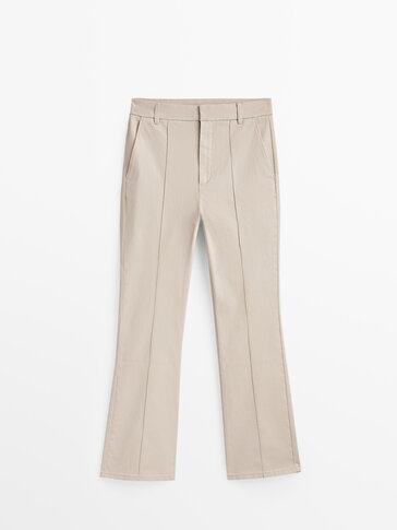 Kick flare coated trousers with seam