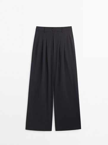 Moda Pantalones Pantalones de lana Massimo Dutti Pantal\u00f3n de lana negro look casual 