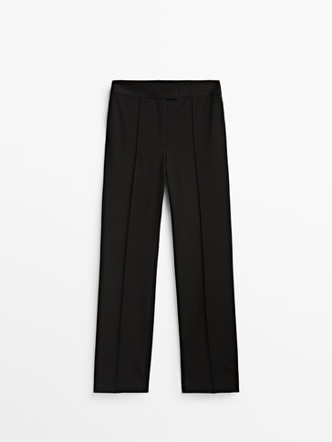 Slim fit straight-leg black trousers