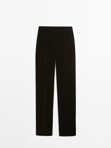 Velvet trousers with central seam