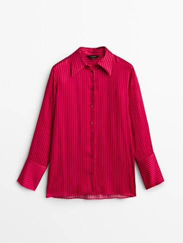 Massimo Dutti Hemdblouse roze-wit volledige print zakelijke stijl Mode Blouses Hemdblouses 