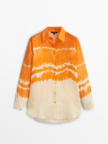قميص رامي مزين بصباغة بالقماش المربوط برتقالية