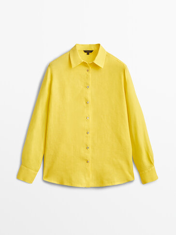 interior En particular Trampas Camisa amarilla 100% lino - Massimo Dutti España