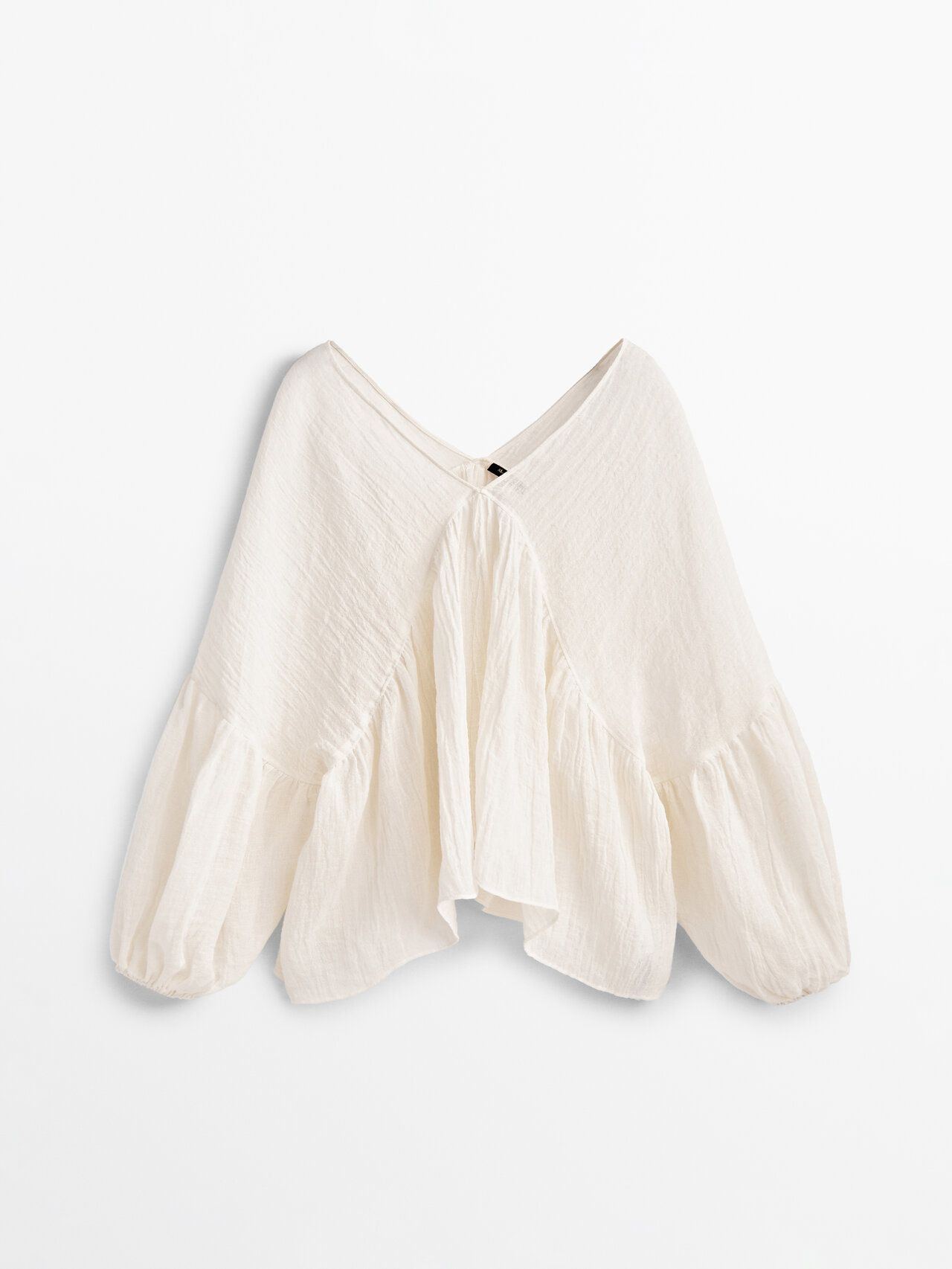 Massimo Dutti Waffle-knit Linen Shirt In Cream