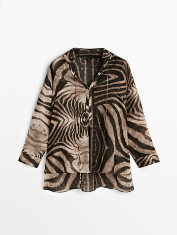 Bluză oversize din ramie cu imprimeu zebră