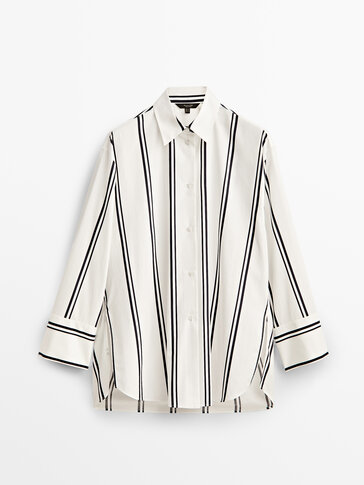 Massimo Dutti Blusa-camisa blanco-negro estampado a rayas estilo \u00abbusiness\u00bb Moda Blusas Blusas-camisa 