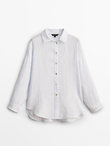 100% linen striped shirt with pockets