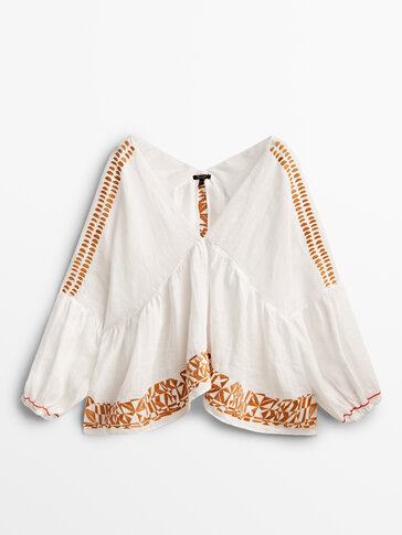 Embroidered linen shirt - Massimo Dutti 