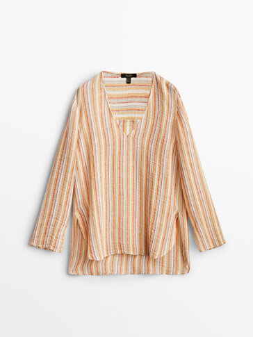 Linen shirt with colourful stripes