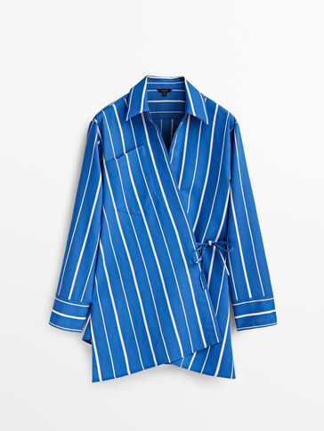 Striped wrap shirt with tie detail