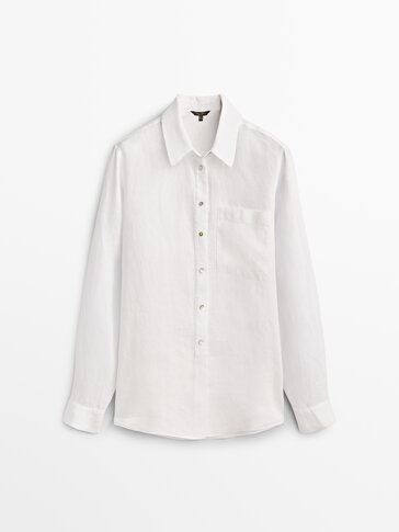 Oversize-bluse i lin med lomme