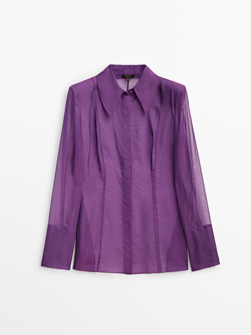 Oversize organza blouse with seam details