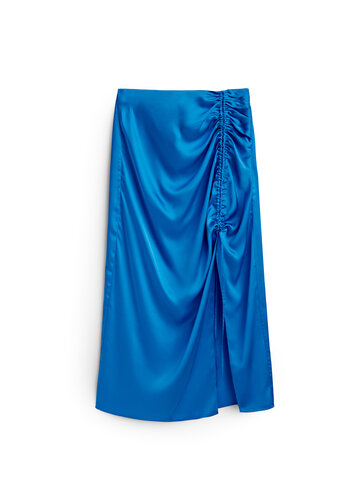 Satin skirt with gathered detail and slit