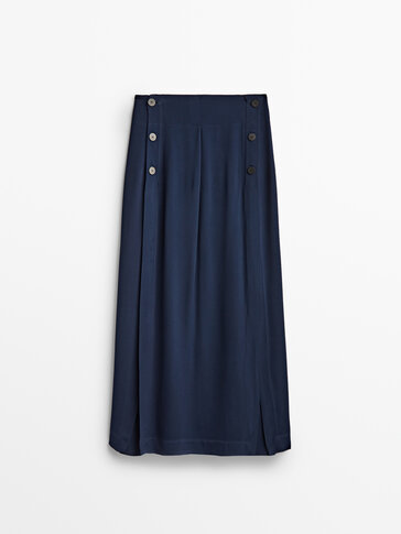 Long skort with gold-toned buttons
