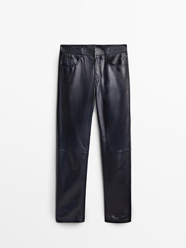 Navy blue nappa leather trousers