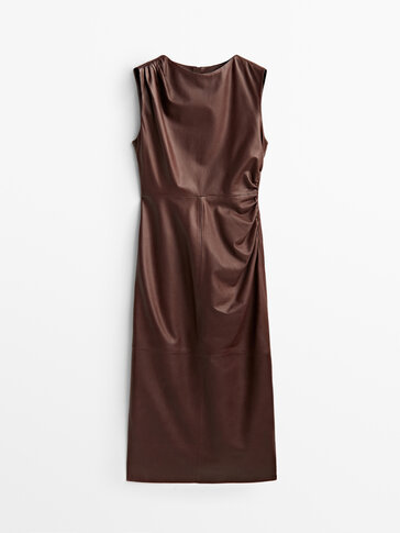 Nappa leather dress with gathered detail