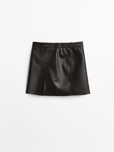 Nappa leather mini skirt with pleated detail