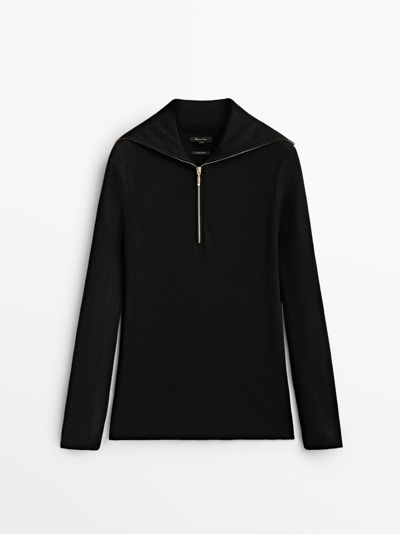 Massimo Dutti Polo Collar Ribbed Sweater With Zip In Black ModeSens