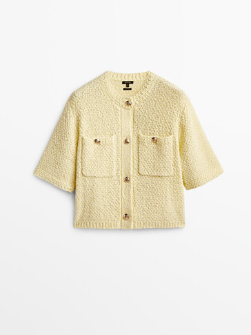 Short sleeve knit cardigan with pockets