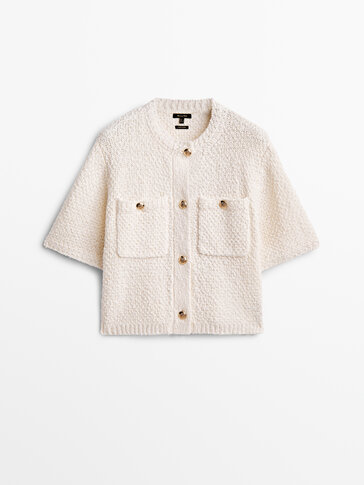 Short sleeve knit cardigan with pockets 