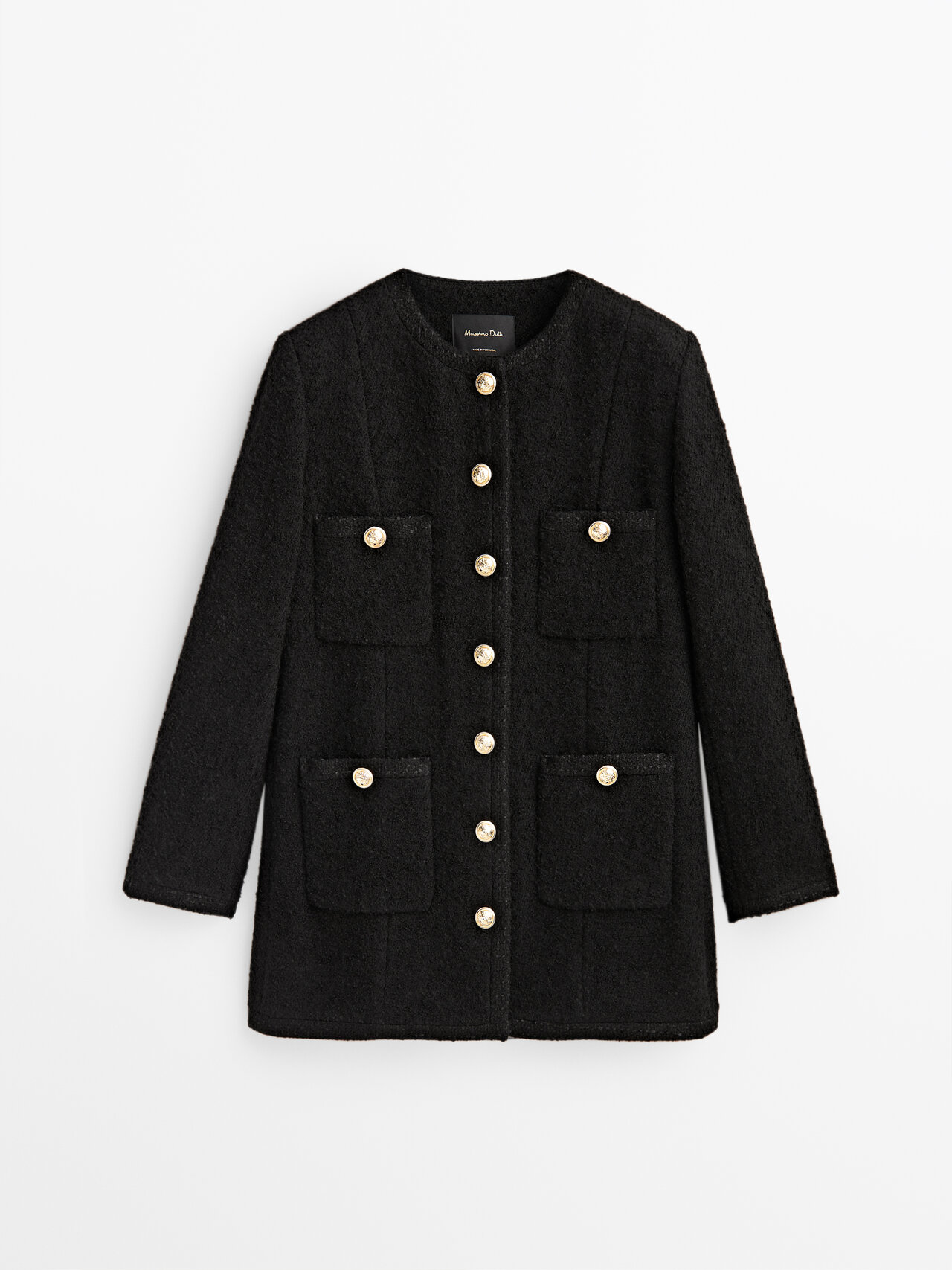 Massimo Dutti Long Jacket With Golden Buttons In Black