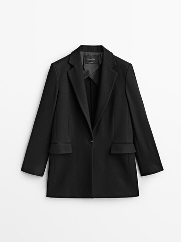 Áo blazer công sở 100% len màu đen