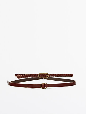 Braided leather double belt