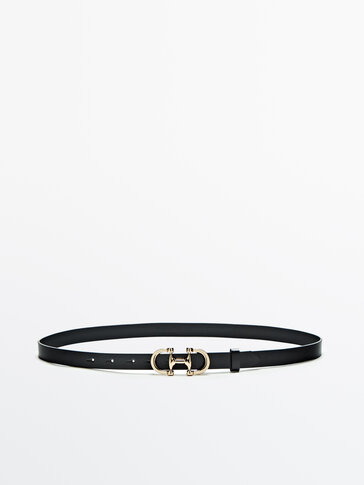 Black leather belt with double buckle