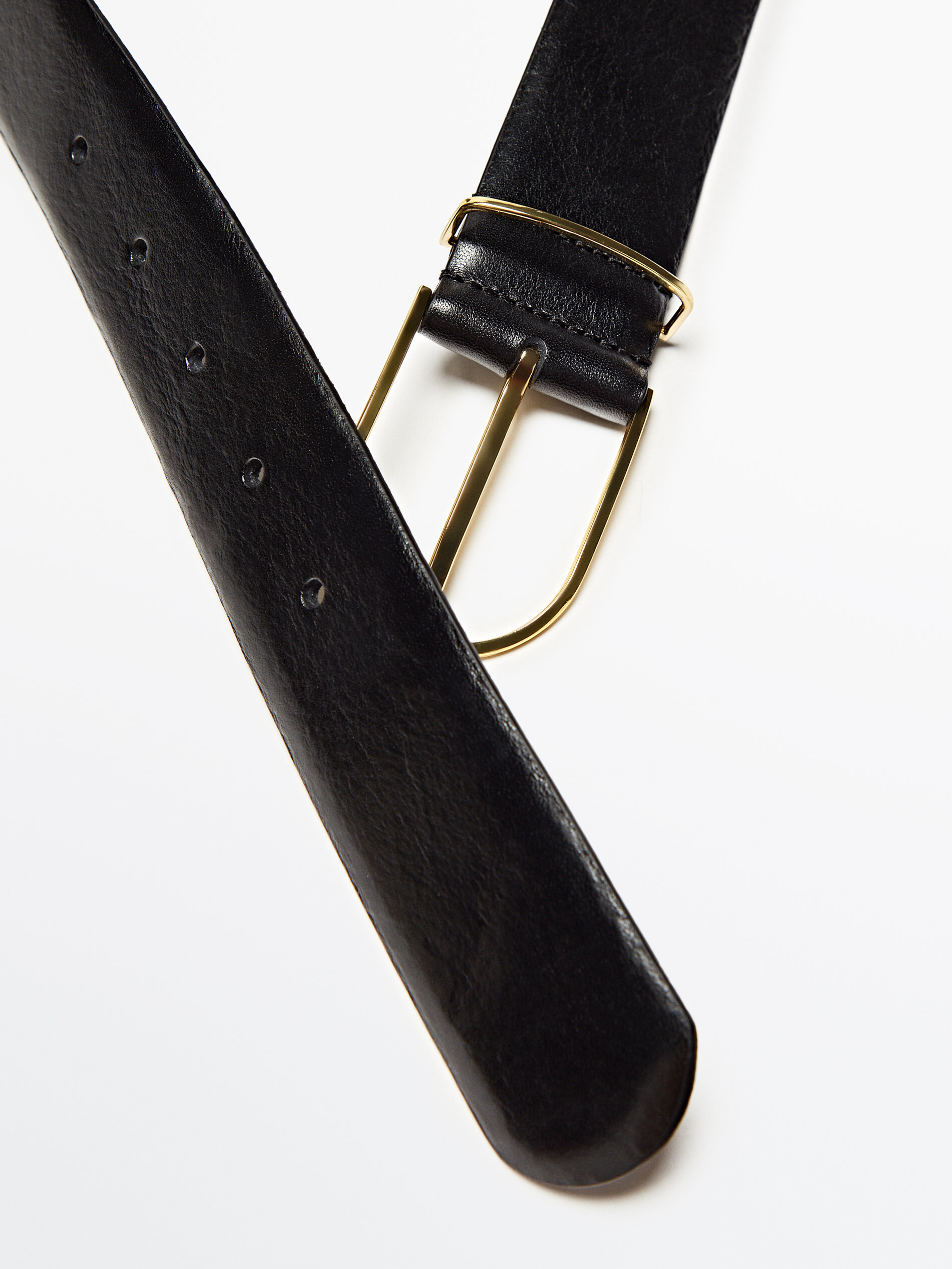 Leather belt with gold-toned buckle - Massimo Dutti