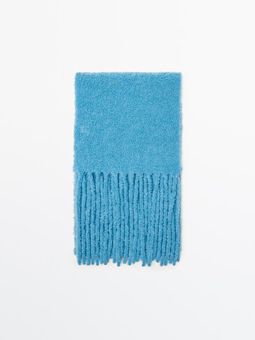 Bouclé knit scarf with fringe detail