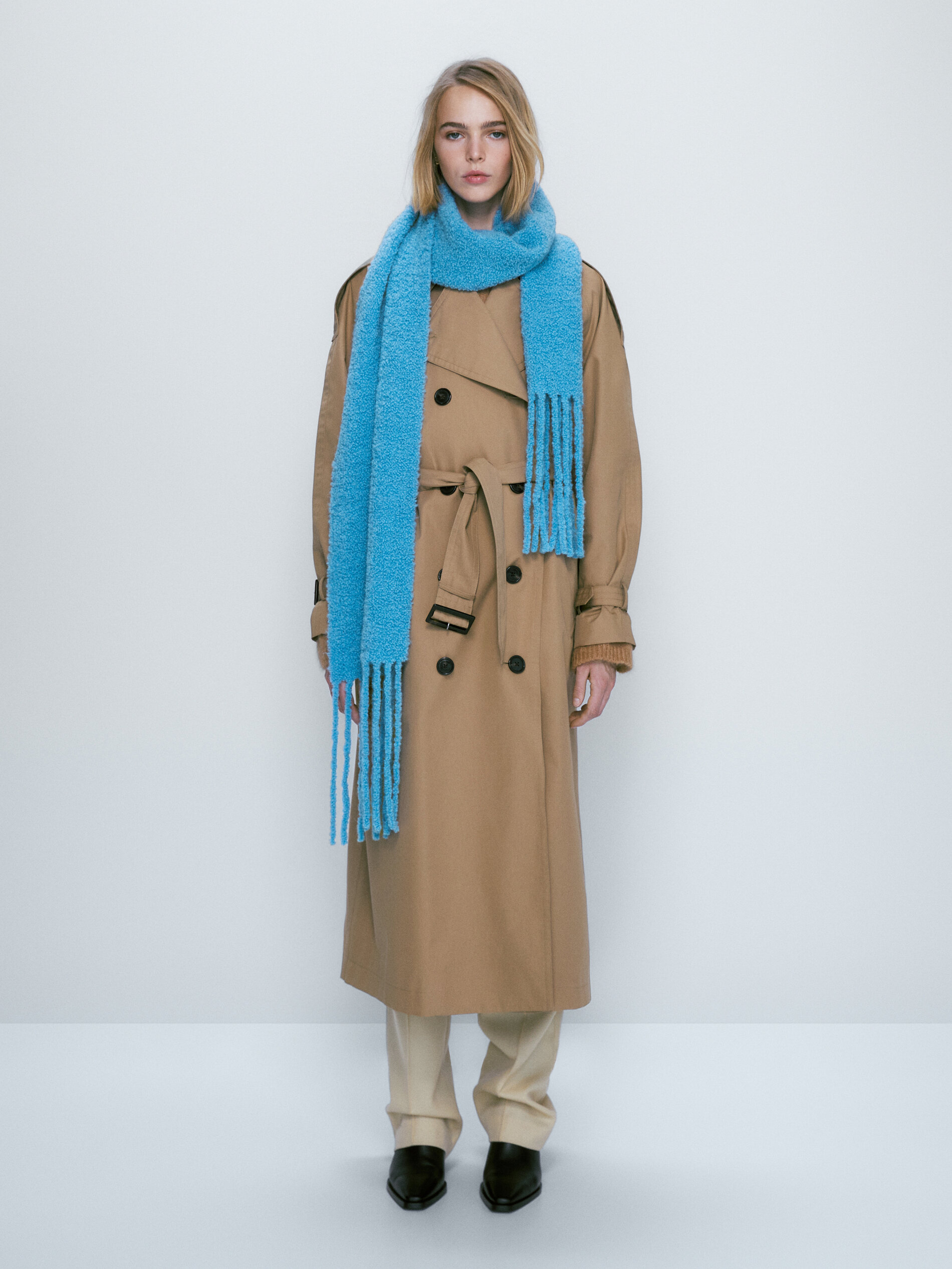 Massimo Dutti Bouclé Knit Scarf With Fringe Detail Big Apple Buddy