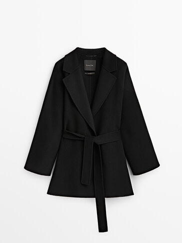 Короткое черное пальто из смесовой шерсти