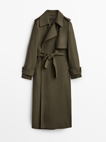 Green wool blend trench-style jacket