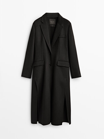Manteau long noir en laine
