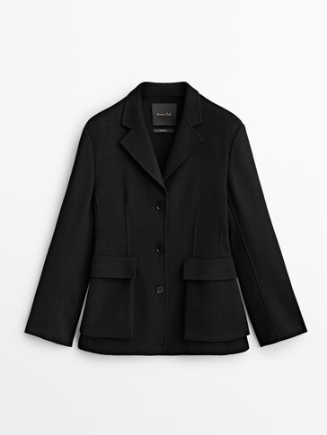 Black wool blazer with shoulder pads