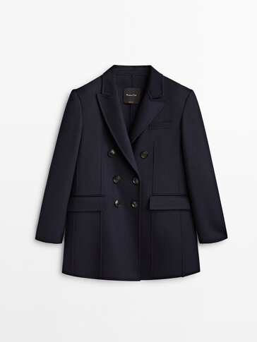 Κοντό σταυρωτό παλτό σε σκούρο μπλε χρώμα