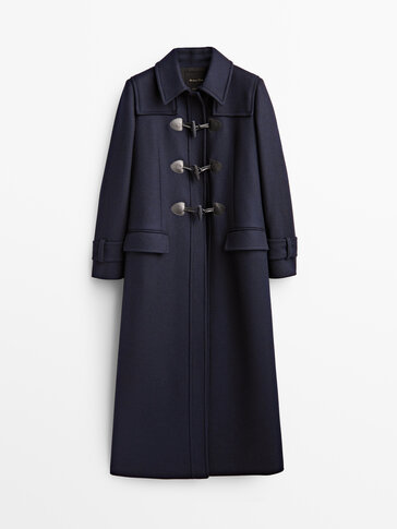 Long navy blue coat with toggles
