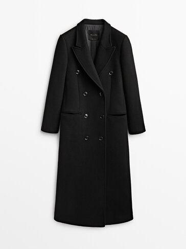 Длинное двубортное пальто черного цвета