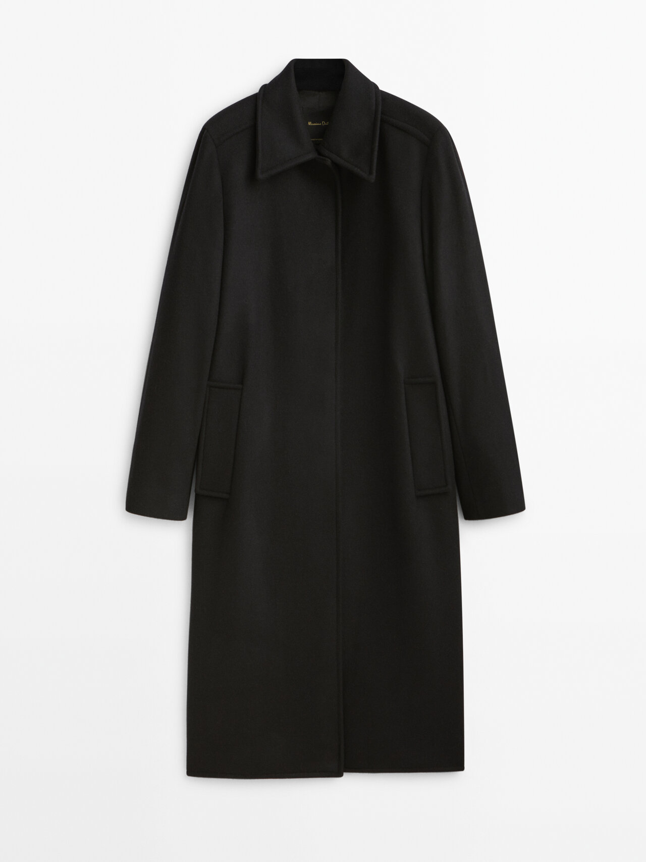 Massimo Dutti Long Black Wool Blend Coat