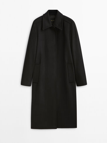 Длинное черное пальто из смесовой шерсти