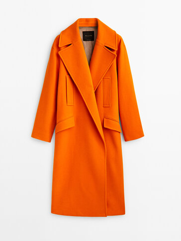 Long orange wool blend coat