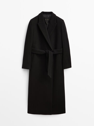 Palton lung negru stil capot